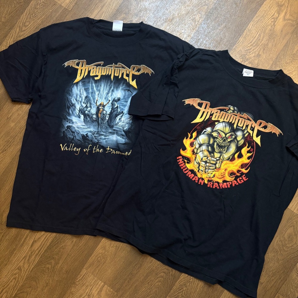 Vintage Y2K Grunge Metal Style Dragonforce Tour Band Graphic T Shirt Lot of Two
